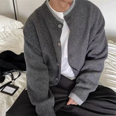 Threebooy Spring Fake Two-piece Button-up Knitted Sweaters For Men American Casual Crewneck Cardigans Y2K Streetwear Knitwear Jackets