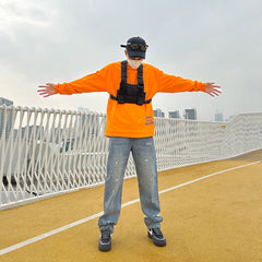 Threebooy Men's Good Quality Washed Straight Casual Pants Loose Dyed Letter Embroidered Baggy Homme Jeans Biker Denim Blue Trousers