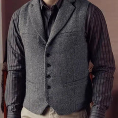 Threebooy Autumn Winter Woolen British Retro Horse Clip Casual Slim Suit Collar Vest Men
