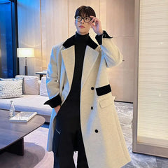 Threebooy Korean Niche Mid-length High-end Wool Coat Men's Autumn Winter Loose Versatile Wool British Style Jacket Aesthetic Trench Coat