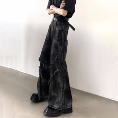 Threebooy American High Street Dark Style Slightly Flared Men'S High Waist Niche Design Jeans High-End Fashion Trend Wide Leg Trousers Men