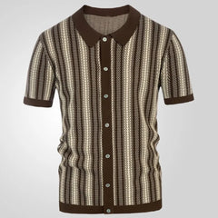 Threebooy Men's Business Leisure Knit Striped Polo Shirt Luxury Short Sleeve Button-down Shirts for Men Fashion Knitwear Summer New