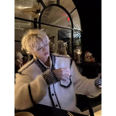 Threebooy American Punk Sweater Imitation Mink Velvet Cardigan Sweater Autumn Winter New Contrast Color High-end Versatile Knitted Jacket