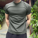 Threebooy Men's SS T-Shirt RN Slim Fit Soft Stretch Tattoo Model Multi-Color Black Grey White Khaki Dark grey Body-hug Outdoor/Gym