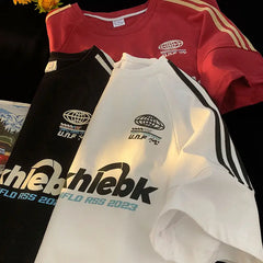 Threebooy Hip Hop Short-sleeved T-shirt for Men and Women, Handsome Extra-large Size Spliced Racing Suit Casual Sports Punk Letter Shirt