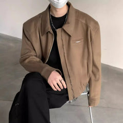Threebooy Short Jacket Men's Autumn Winter Handsome American Shoulder Pad Coat High-end Lapel Baseball Uniform