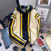 Threebooy Korean street style men and women trendy color blocked striped hooded sweater for couples autumn and winter loose retro casual