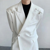 Threebooy Spring Autumn High-end Shoulder Pad White Suit Jacket Niche Deconstructed Metal Aircraft Buckle Design Sense Fashion Trendy Suit