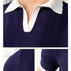 Threebooy New Trend Men Business Polo Shirt Light Luxury Popular Slim V Neck T-shirt Leisure Patchwork Short Sleeve Tops Retro Knitwear