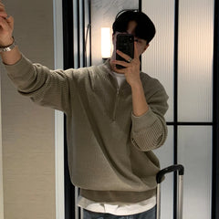 Threebooy Men's Winter Luxury Knitted Pullover Casual Stand Collar Zipper Sweater Solid Color Long Sleeve Korean Popular Loose Knitwear