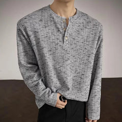 Threebooy Spring New Textured Henry Collar Men's Long Sleeved T-Shirt