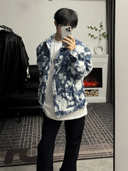 Threebooy Korean Retro Vintage Jacquard Short Shoulder Pad Denim Jacket Men's American Style High-end Design Street Jacket Aesthetic Chic