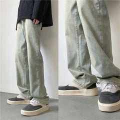 Threebooy Men's Fashion Nostalgic Baggy Homme Casual Pants Classic Cargo Pocket Jeans Biker Denim Blue Color Trousers Plus Size M-2XL