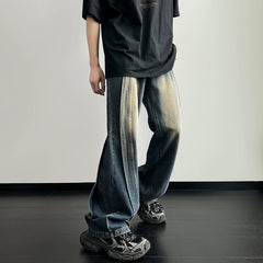 Threebooy Spring Autumn Men Korean Vintage Fashion Jeans Streetwear Hip Hop Baggy Denim Trousers Straight Wide Leg Mopping Pants