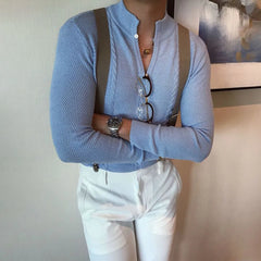 Threebooy Men Twist Knitted Sweater 2024 New Autumn Winter Genderless Fashion Comfort Solid Color Slim Stand Collar Simple Sweater Unisex