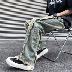 Threebooy New Fashion Old Y2K Streetwear Stacked Baggy Ripped Jeans Pants Men Clothing Straight Denim Trousers