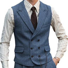 Threebooy Men Vest Brown Suede Leather Gentleman Business Waistcoat Vintage Regular Slim Business Banquet Men Suit Vest
