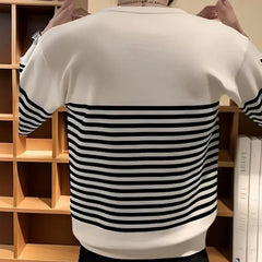Threebooy Trend Casual Autumn Winter Men Sweaters O-Neck Striped Contrast Color Korean Casual Loose Pullovers Knitd Bottoming Shirt Tops