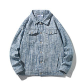 Threebooy Spring Men Lapel Denim Coat Jacquard patter Fashion Washed denim jacket Motorcycle Jeans Jacket Hommes loose Cotton Casual Coats