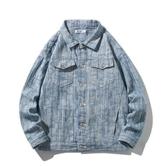 Threebooy Spring Men Lapel Denim Coat Jacquard patter Fashion Washed denim jacket Motorcycle Jeans Jacket Hommes loose Cotton Casual Coats
