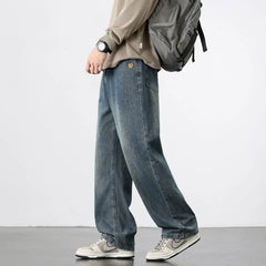 Threebooy Spring Autumn New Men's Straight Vintage Fit Jeans Casual Trousers High Quality Male Korean Fashion Baggy Wide Leg Denim Pants