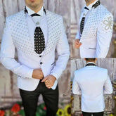 Threebooy Shiny Groom Wedding Tuxedos Slim Fit 2 Pieces Jacket Pants Beading Stand Collar Ropa Hombre