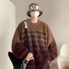 Threebooy Mink Casual Fleece Tie Dyed Gradient Couple Sweater Men's Lazy Oversize Mohair Knitwear Winter Student Hip Hop Male and Female y2k