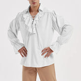 Threebooy Costume Ruffled Long Sleeve Lace UP Mens Renaissance Medieval Steampunk Pirate Shirt Cosplay Prince Drama Stage Costume Tops