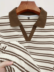 Threebooy Slim Polo Shirt Men's Summer New Short-sleeved Casual Striped Knitting Lapel Fashion Business T-shirt Male Tees