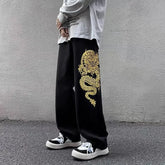 Threebooy Y2k High Street New Style Dragon Pattern Embroidery Baggy Jeans Retro Hip Hop Casual High Waisted Jeans Men and Women Streetwear