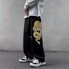 Threebooy Y2k High Street New Style Dragon Pattern Embroidery Baggy Jeans Retro Hip Hop Casual High Waisted Jeans Men and Women Streetwear
