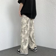 Threebooy Corduroy Wide Pants Men Fashion Letters Baggy Straight Trousers Oversized Casual Bottoms Ins Vintage Male Y2K Clothes Streetwear