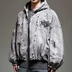 Threebooy American Street Style Autumn Winter Raw Edge Hooded Cotton Coat Men'S Casual Loose Warm Personality Cotton Coat Tops Jacket Men