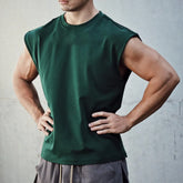 Threebooy Men Tank Top Broad Shoulder Vest Casual Loose Mens Top Workout Exercise Clothing Sleeveless Shirt Cotton T-shirt Men's