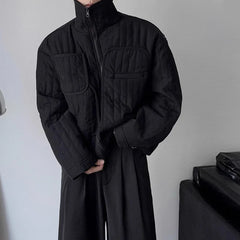 Threebooy Dark Short Cotton Padded Jacket Winter Men Loose Stand Collar Parkas Light Thin Coats