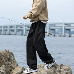 Threebooy Men's Basic Fashion Trend Solid Color Casual Pants Loose Straight Pants High Quality Elastic Waist Trousers M-2XL