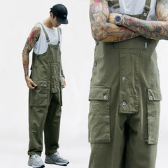 Threebooy Japanese Retro Loose Work Clothes Overalls Korean Jumpsuit High-end Men's Hip-hop Wide-leg Vintage Suspender Pants