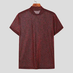Threebooy Summer New European and American Men's Sexy Perspective High Neck Design Sensual and Fun Short Sleeve T-shirt Top