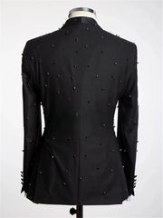 Threebooy Fashion Black Man Beaded Suits Single Breasted 2 Pieces Formal Groom Wedding Slim Fit Tuxedos Customized Male
