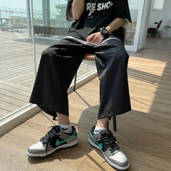 Threebooy Summer Thin Ice Silk Men's Straight Loose Couple Casual Wide-leg Sports Nine-point Pants