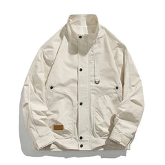 Threebooy Korean Styles Men Casual Jacket Multiple Pockets Spring Autumn Minimalist Slim Fitting Standing Collar Work Jacket Male Clothes