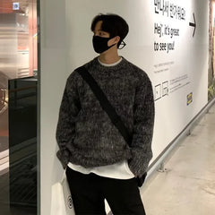 Threebooy Men Panelled Sweater Autumn Winter Top O Neck Thick Warm Pullover Knitwear Japanese Chic Male Casual Jumper