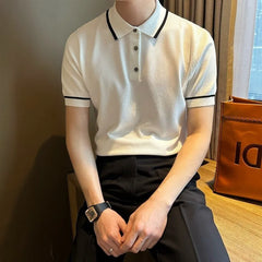 Threebooy New Men Fashion Tops Light Luxury Style Leisure Knitted Polo Shirt Casual Fitness Solid Color Short Sleeve Breathable Tees M-3XL