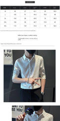Threebooy Summer Ice Silk Shirt Men's Versatile Ins Trendy Brand Half-sleeved Ins Casual Five-point Sleeve Handsome Mid-sleeved Shirt