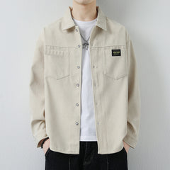 Threebooy Spring Autumn Men's corduroy shirt Safari Style Long Sleeve Lapel jacket top Casual Loose High Quality Shirts Mens Clothing