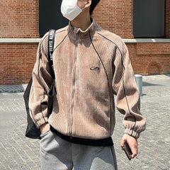 Threebooy 23AW Mens Corduroy Street Stand-Up Collar Cardigan Top Genderless Trend American Fashion Casual Simple Loose Jacket Unisex