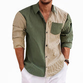 Threebooy American Vintage Men Patchwork Shirt Pleated Long Sleeved Loose Oversized Top Fall Fashion Casual Cotton Shirts Streetwear