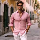 Threebooy Medieval Retro Mens Cotton Linen Shirts Fashion Autumn Long Sleeve Blouse Tops American Vintage Solid Color Crepe Shirt Male