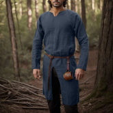Threebooy Streetwear Long Sleeve Tshirt For Men European Medieval Knight Top Vintage Loose V-neck Split Long Gown Pullover