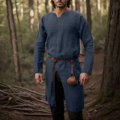 Threebooy Streetwear Long Sleeve Tshirt For Men European Medieval Knight Top Vintage Loose V-neck Split Long Gown Pullover